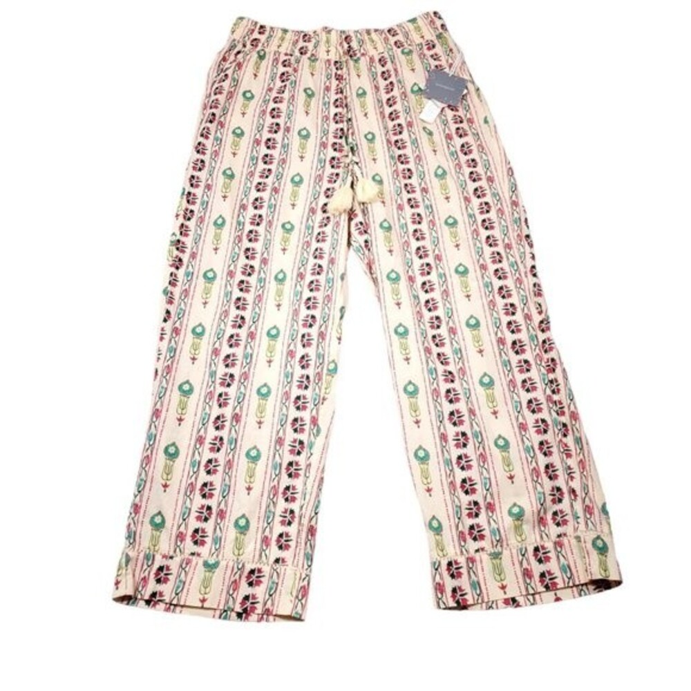 Haute Hippie Cream Floral-Striped Straight Leg Pants